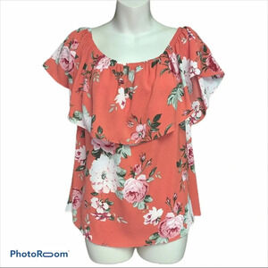Bobeau orange floral on/off shoulder top size M
